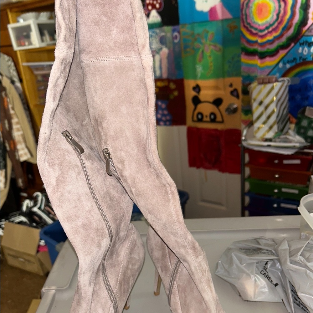 Suede Knee-High Boots with Zipper